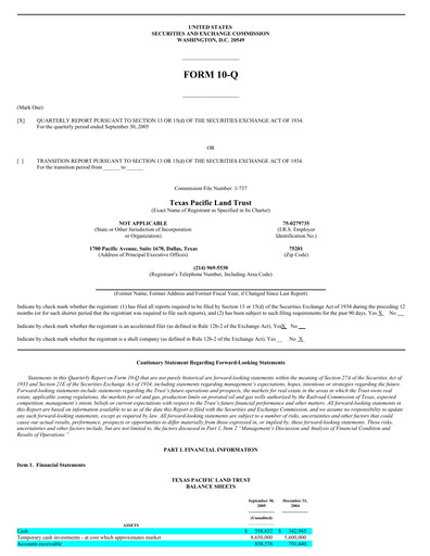 Thumbnail Texas Pacific Land Corporation
 Quarterly Report 2005-q3