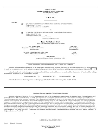 Thumbnail Texas Pacific Land Corporation
 Quarterly Report 2006-q2