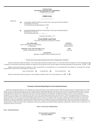 Thumbnail Texas Pacific Land Corporation
 Quarterly Report 2006-q3