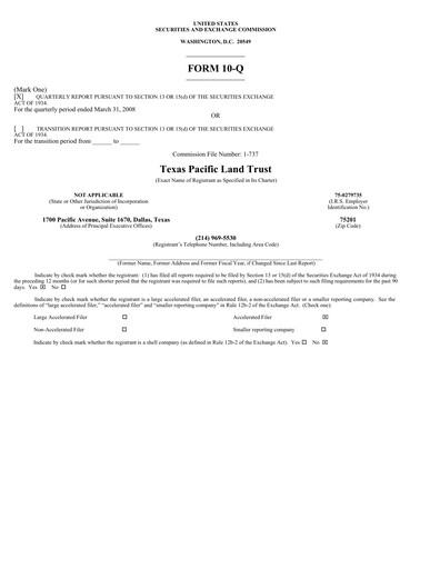 Thumbnail Texas Pacific Land Corporation
 Quarterly Report 2008-q1