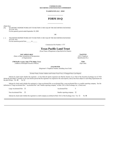 Thumbnail Texas Pacific Land Corporation
 Quarterly Report 2008-q3