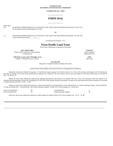Thumbnail Texas Pacific Land Corporation
 Quarterly Report 2010-q3