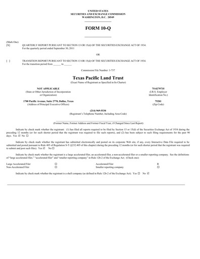 Thumbnail Texas Pacific Land Corporation
 Quarterly Report 2011-q3