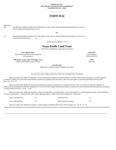Thumbnail Texas Pacific Land Corporation
 Quarterly Report 2012-q2