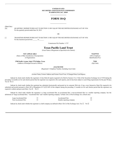 Thumbnail Texas Pacific Land Corporation
 Quarterly Report 2013-q2