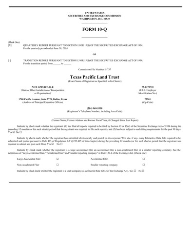 Thumbnail Texas Pacific Land Corporation
 Quarterly Report 2014-q2