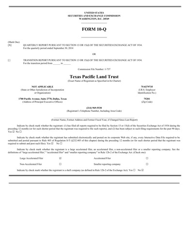 Thumbnail Texas Pacific Land Corporation
 Quarterly Report 2014-q3