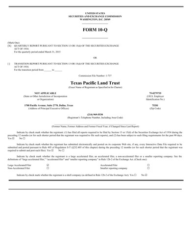 Thumbnail Texas Pacific Land Corporation
 Quarterly Report 2015-q1