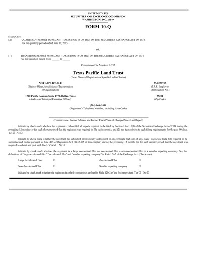 Thumbnail Texas Pacific Land Corporation
 Quarterly Report 2015-q2