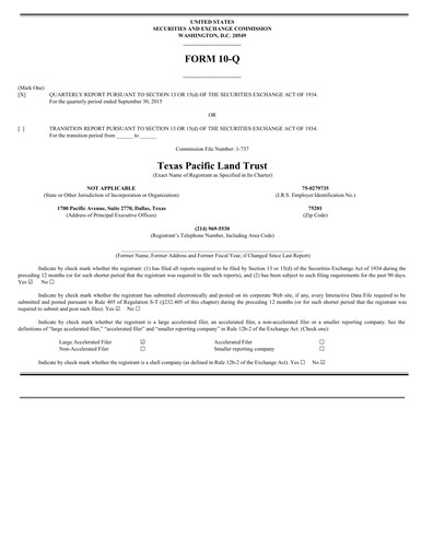 Thumbnail Texas Pacific Land Corporation
 Quarterly Report 2015-q3