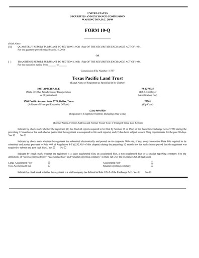 Thumbnail Texas Pacific Land Corporation
 Quarterly Report 2016-q1