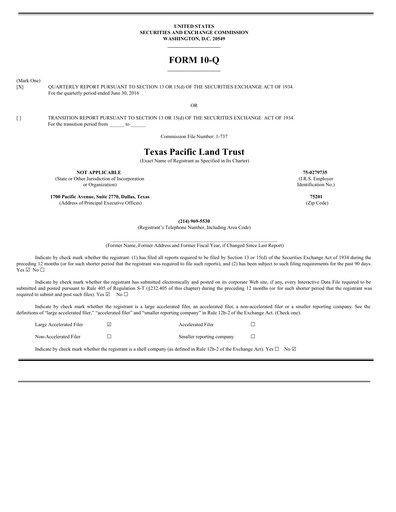 Thumbnail Texas Pacific Land Corporation
 Quarterly Report 2016-q2