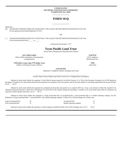 Thumbnail Texas Pacific Land Corporation
 Quarterly Report 2016-q3