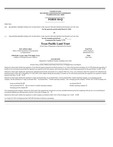 Thumbnail Texas Pacific Land Corporation
 Quarterly Report 2018-q1