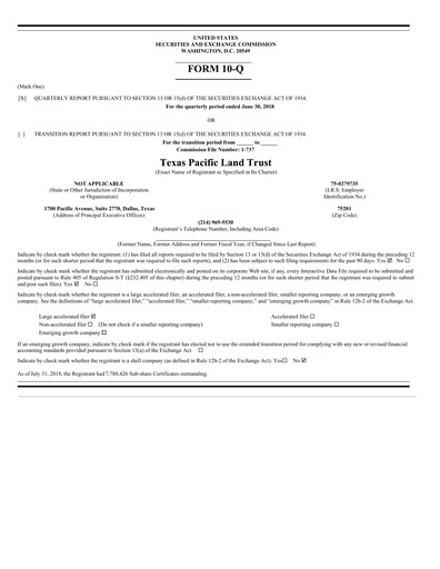 Thumbnail Texas Pacific Land Corporation
 Quarterly Report 2018-q2