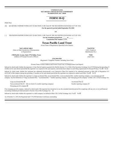 Thumbnail Texas Pacific Land Corporation
 Quarterly Report 2018-q3