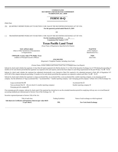 Thumbnail Texas Pacific Land Corporation
 Quarterly Report 2019-q1