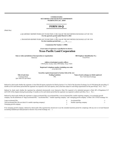 Thumbnail Texas Pacific Land Corporation
 Quarterly Report 2022-q1