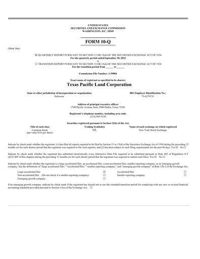 Thumbnail Texas Pacific Land Corporation
 Quarterly Report 2023-q3