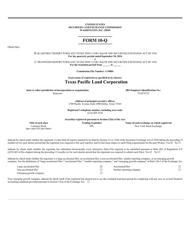 Thumbnail Texas Pacific Land Corporation
 Quarterly Report 2024-q3