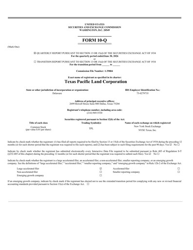 Thumbnail Texas Pacific Land Corporation
 Quarterly Report 2026-q2