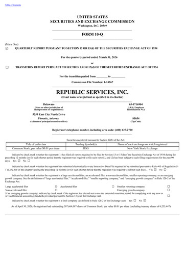 Thumbnail Republic Services
 Quarterly Report 2026-q1