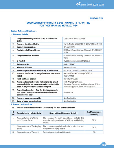 Vorschaubild Tamil Nadu Newsprint and Papers Limited
 ESG-Bericht 2023-2024