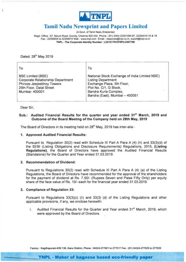 Thumbnail Tamil Nadu Newsprint and Papers Limited
 Financial Statement 2018-2019