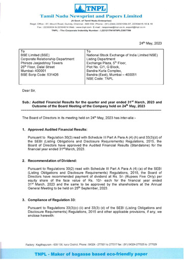 Thumbnail Tamil Nadu Newsprint and Papers Limited
 Financial Statement 2022-2023