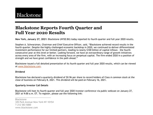 Thumbnail Blackstone Group Quarterly Report 2020-q4