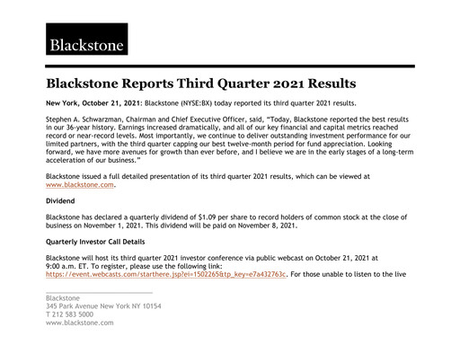Thumbnail Blackstone Group Quarterly Report 2021-q3