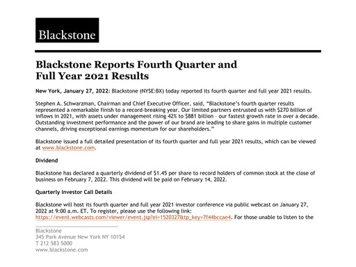 Thumbnail Blackstone Group Quarterly Report 2021-q4