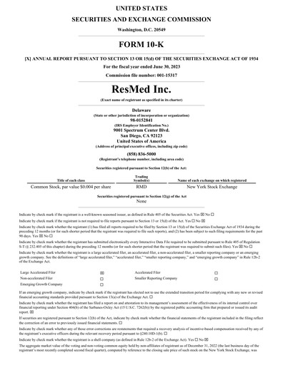 Thumbnail ResMed Annual Report 2023