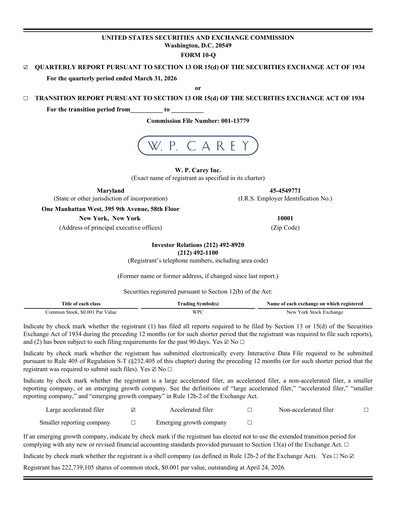 Thumbnail W. P. Carey Quarterly Report 2026-q1