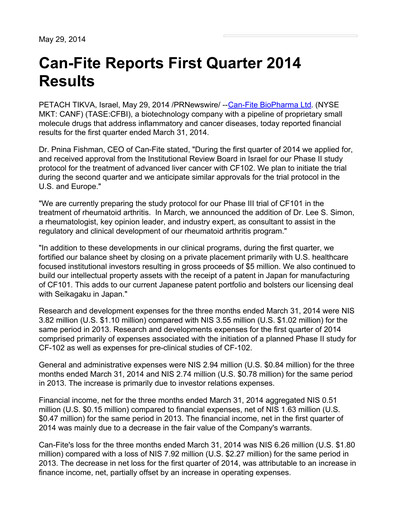 Thumbnail Can Fite Biopharma
 Financial Statement 2014-q1