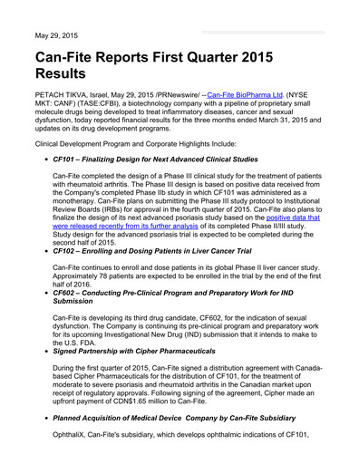 Thumbnail Can Fite Biopharma
 Financial Statement 2015-q1