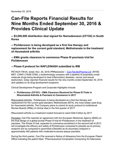 Thumbnail Can Fite Biopharma
 Financial Statement 2016-q3