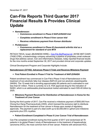 Thumbnail Can Fite Biopharma
 Financial Statement 2017-q3