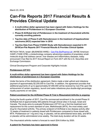 Thumbnail Can Fite Biopharma
 Financial Statement 2017