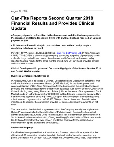 Thumbnail Can Fite Biopharma
 Financial Statement 2018-q2