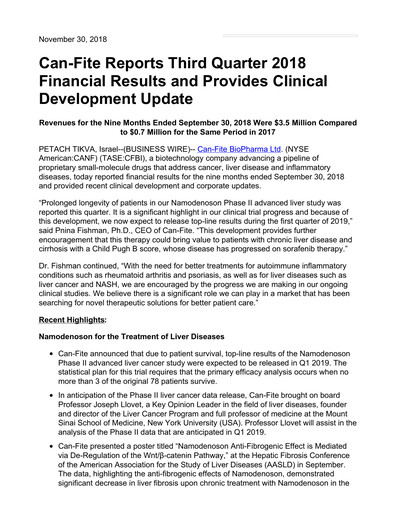 Thumbnail Can Fite Biopharma
 Financial Statement 2018-q3