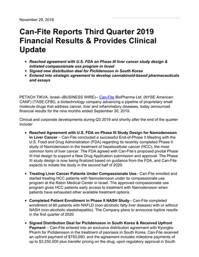 Thumbnail Can Fite Biopharma
 Financial Statement 2019-q3