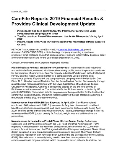 Thumbnail Can Fite Biopharma
 Financial Statement 2019