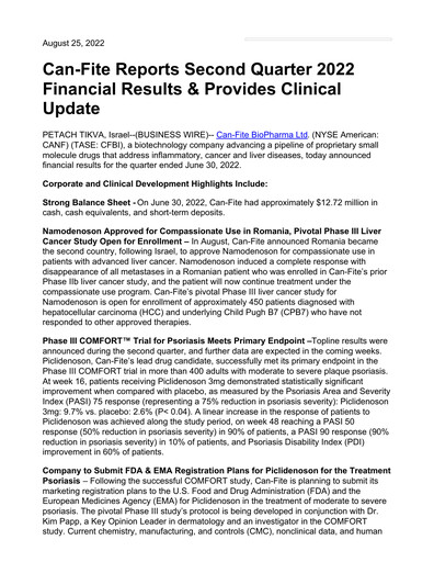 Thumbnail Can Fite Biopharma
 Financial Statement 2022-q2