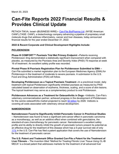Thumbnail Can Fite Biopharma
 Financial Statement 2022