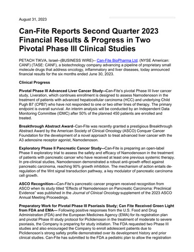 Thumbnail Can Fite Biopharma
 Financial Statement 2023-q2