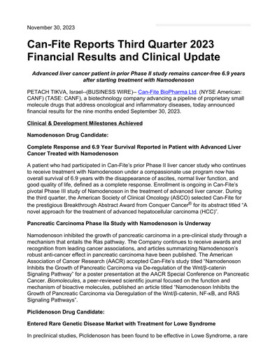 Thumbnail Can Fite Biopharma
 Financial Statement 2023-q3