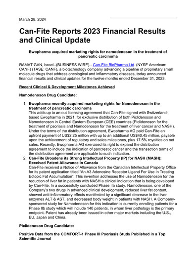 Thumbnail Can Fite Biopharma
 Financial Statement 2023