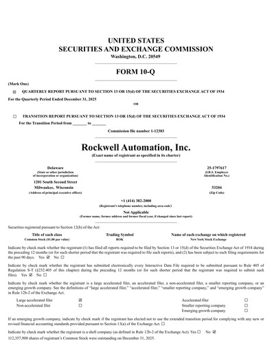 Miniature Rockwell Automation
 Rapport trimestriel 2026-q1