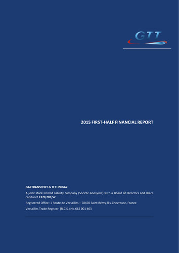 Thumbnail Gaztransport & Technigaz Half-year Report 2015-h1